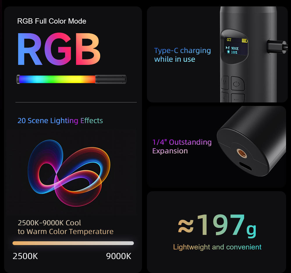 LUXCEO P300 RGB 튜브 5W 380LM 비디 - Torjim Rgb Photography Video Lighting 리뷰 및 가격