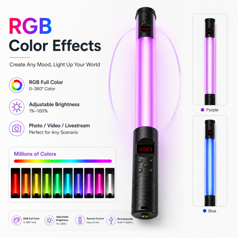 RGB 휴대용 비디오 라이트 완드, 사진, 브이로그,  - Torjim Rgb Photography Video Lighting 리뷰 및 가격